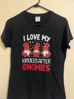 Port and Company Black Kids Tee with Red & White Gnomes